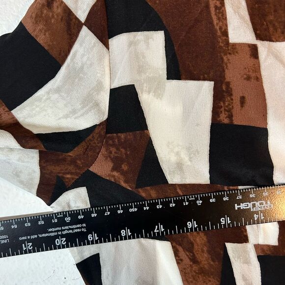 Worth petite ladies dress brown black off white sheath faux wrap silk career - Picture 8 of 13